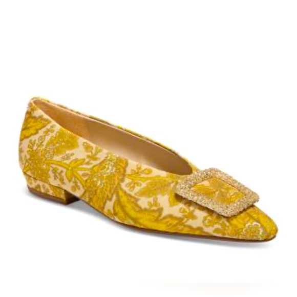 Sam Edelman Shoes - Sam Edelman Janina Yellow Metallic Gold Floral Brocade Embellished Flats 10